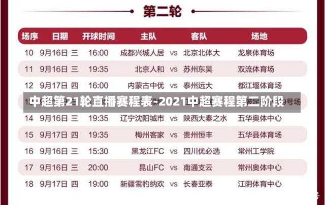 中超第21轮直播赛程表-2021中超赛程第二阶段