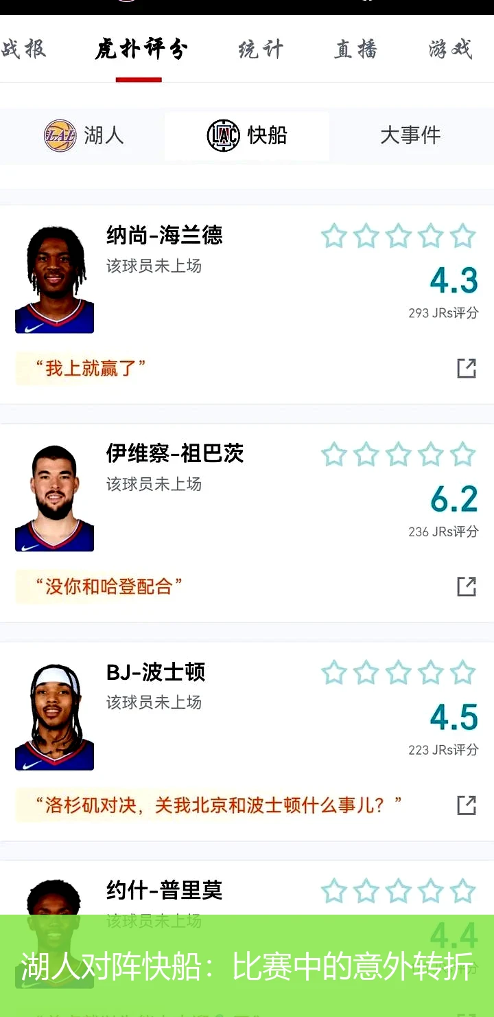湖人对阵快船：比赛中的意外转折
