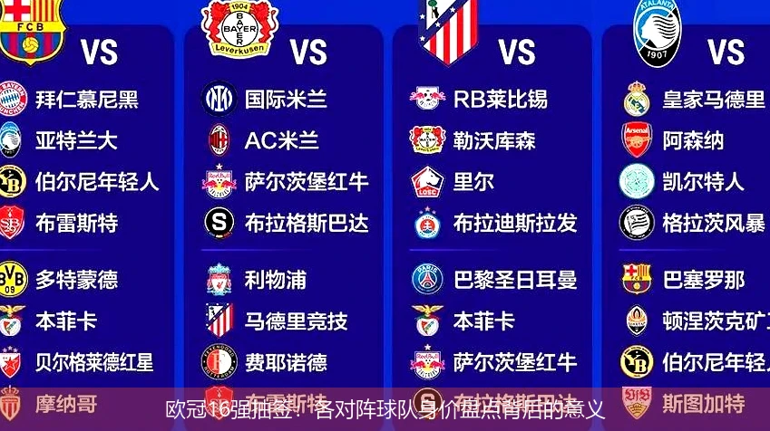 欧冠16强抽签:各对阵球队身价盘点背后的意义